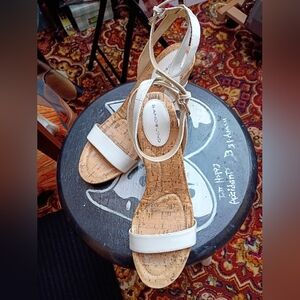 Bandolino White Cork Sandals